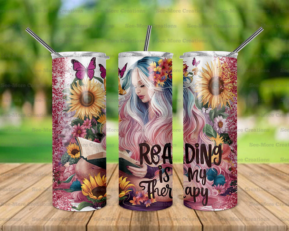 Reading Is My Therapy #1 Glitter Print Skinny Tumbler
