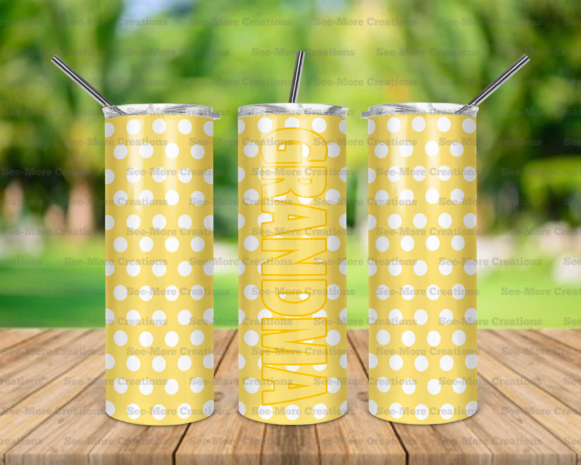 Grandma #19 Yellow & White Polka Dots Skinny Tumbler
