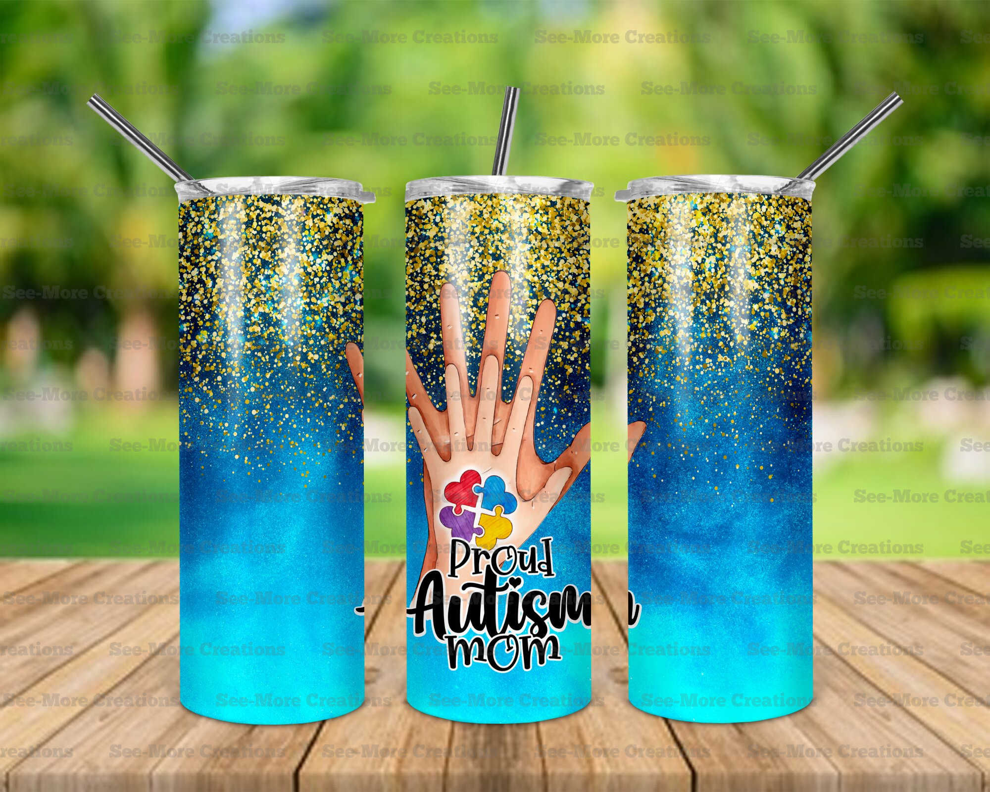 Proud Autism Mom #1 Glitter Print Skinny Tumbler