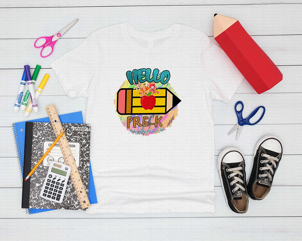 Thumbnail: Hello Pre-K #15 Girls Pencil Flowers Apple School Shirt