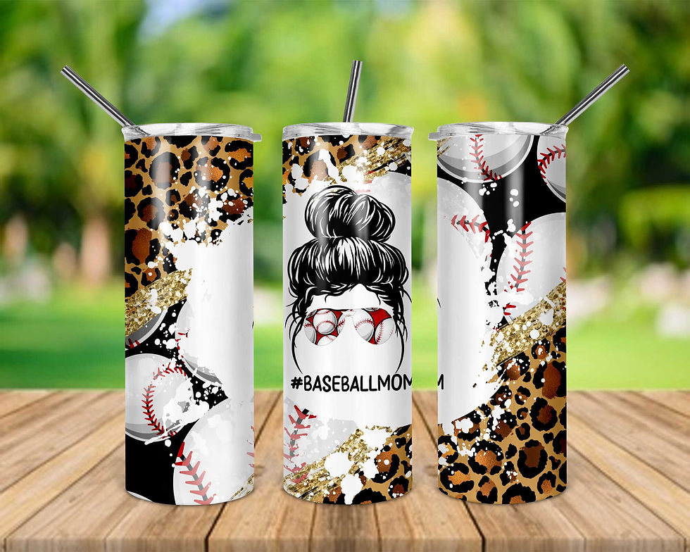 Baseball Mom Leopard Messy Bun 20 oz Skinny Tumbler