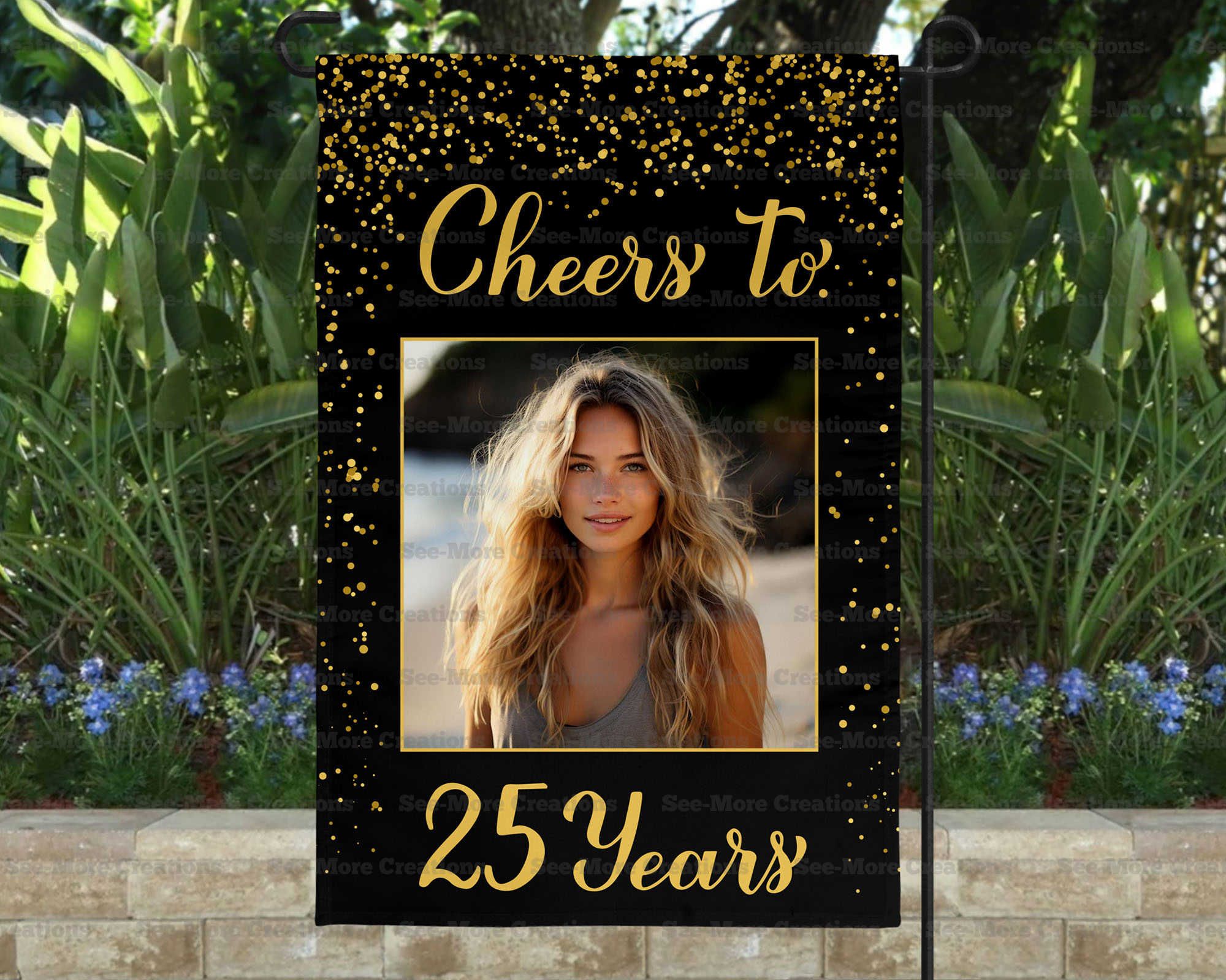 Cheers To 25 Years #1 Personalize With Photo Birthday/Anniversary Garden Flag