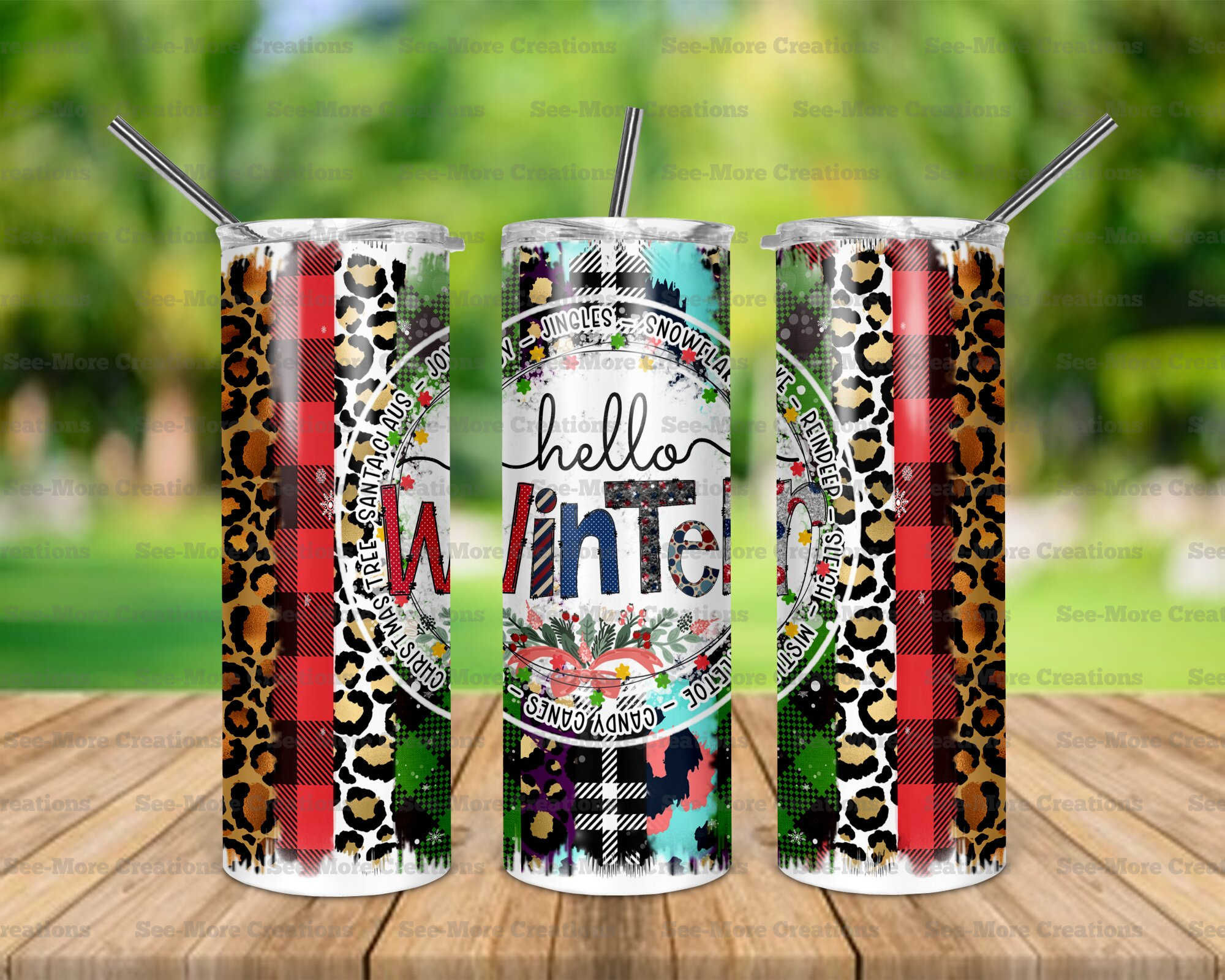 Hello Winter #1 Leopard Print Buffalo Plaid Skinny Tumbler