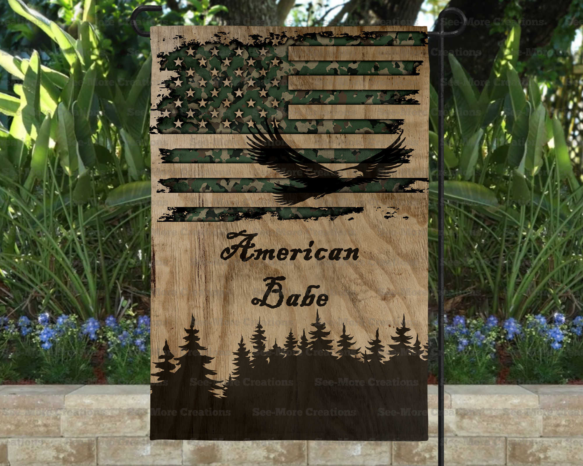 American Babe #2 Camo American Flag Eagle Garden Flag