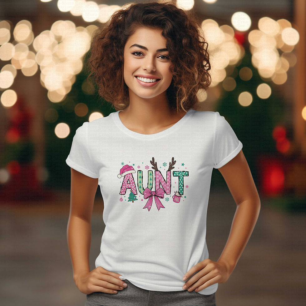 Thumbnail: Aunt #4 Pink & Green Distressed Design Women's Christmas Shirt