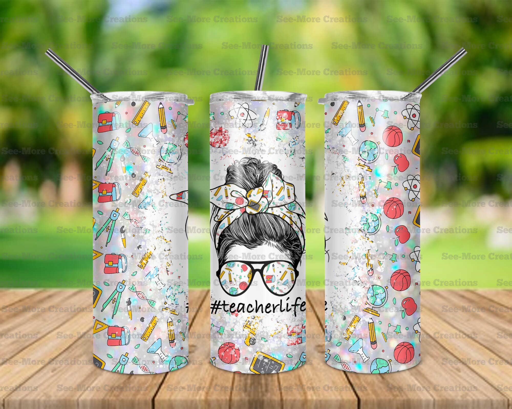 Teacher Life #44 Messy Bun Skinny Tumbler