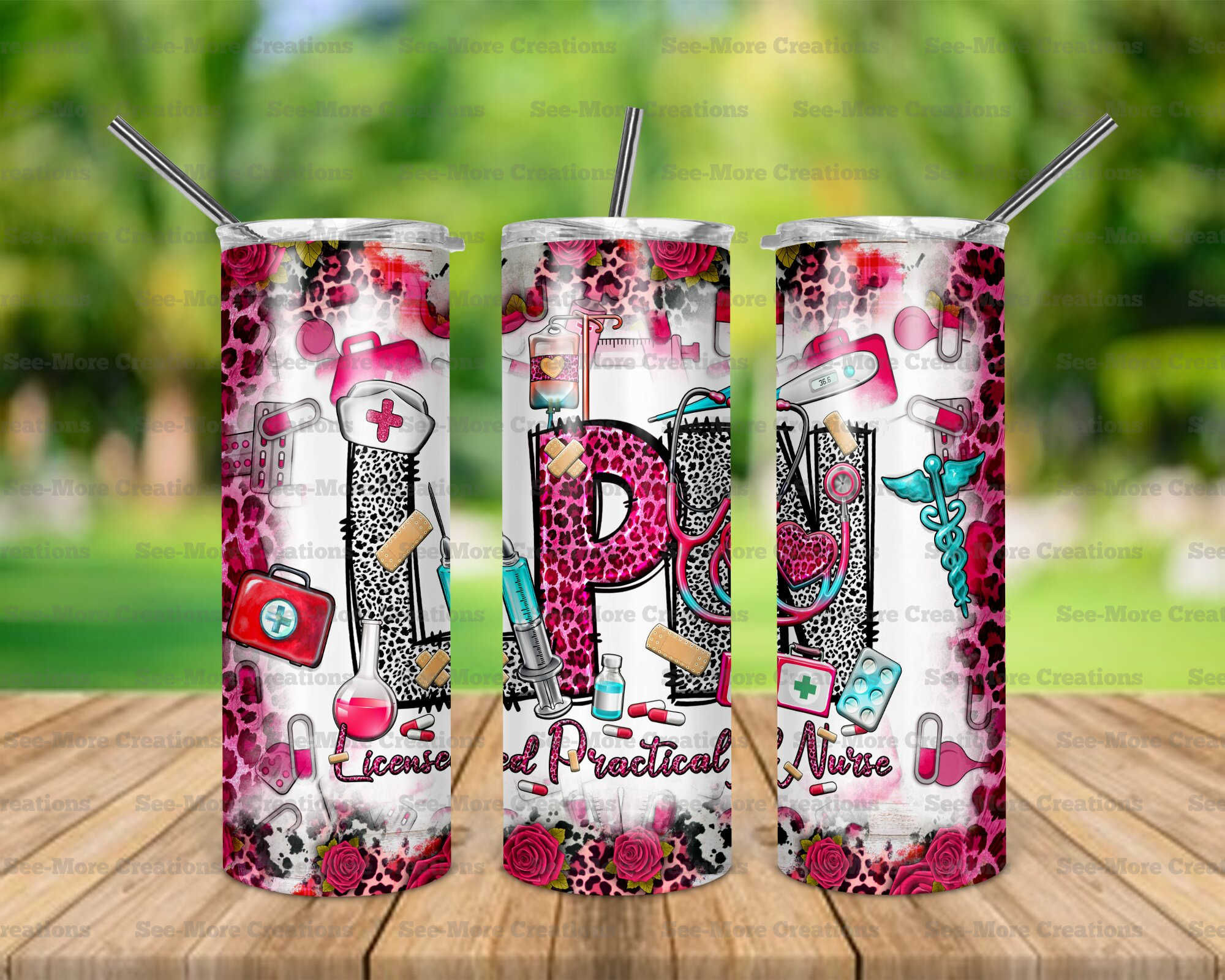 Licensed Practical Nurse #5 LPN Roses Leopard Print Skinny Tumbler