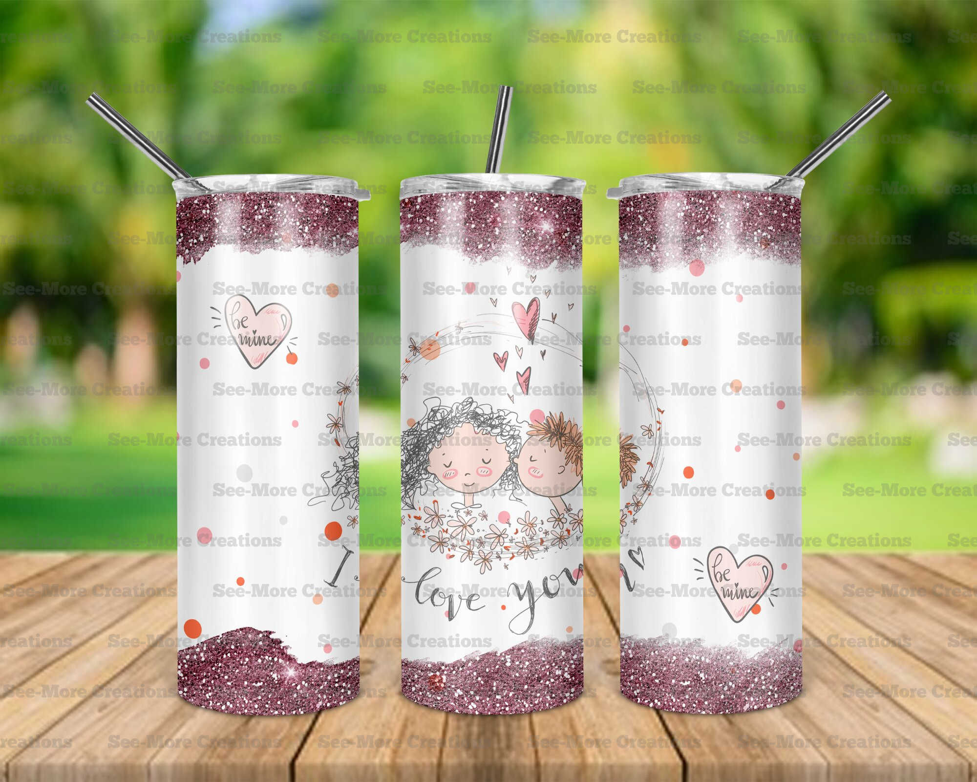 I Love You #1 Glitter Print Skinny Tumbler