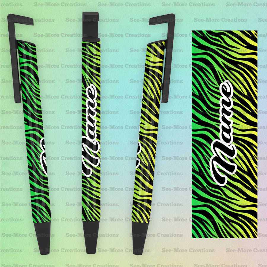 Thumbnail: Zebra Print #9 Neon Green, Yellow & Black Personalize With Name Pen