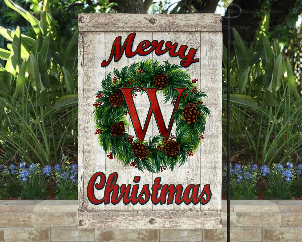 Miniature : Merry Christmas Monogram With First Letter Of Last Welcome Name Garden Flag N-Z
