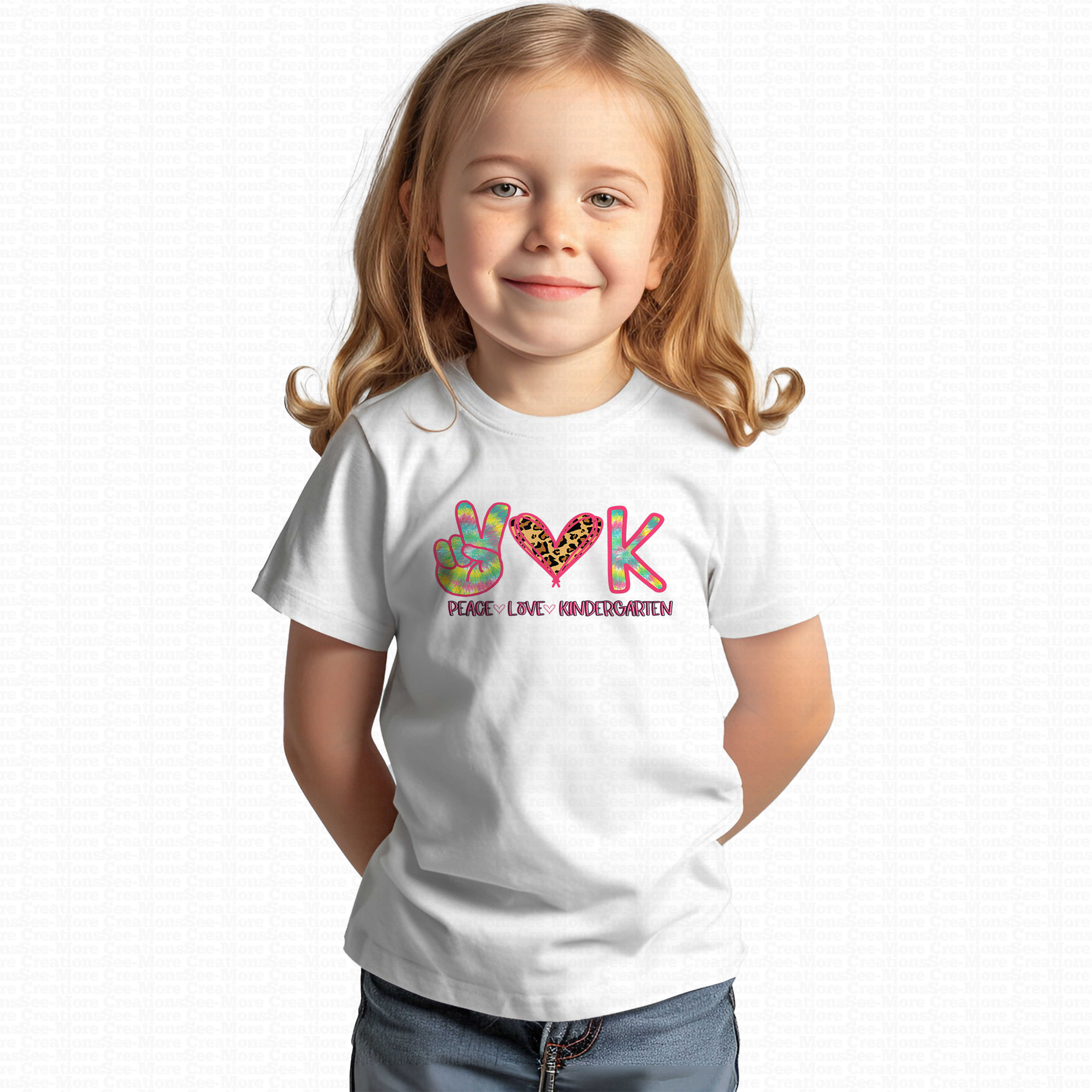 Peace Love Kindergarten #3 Girls School Shirt