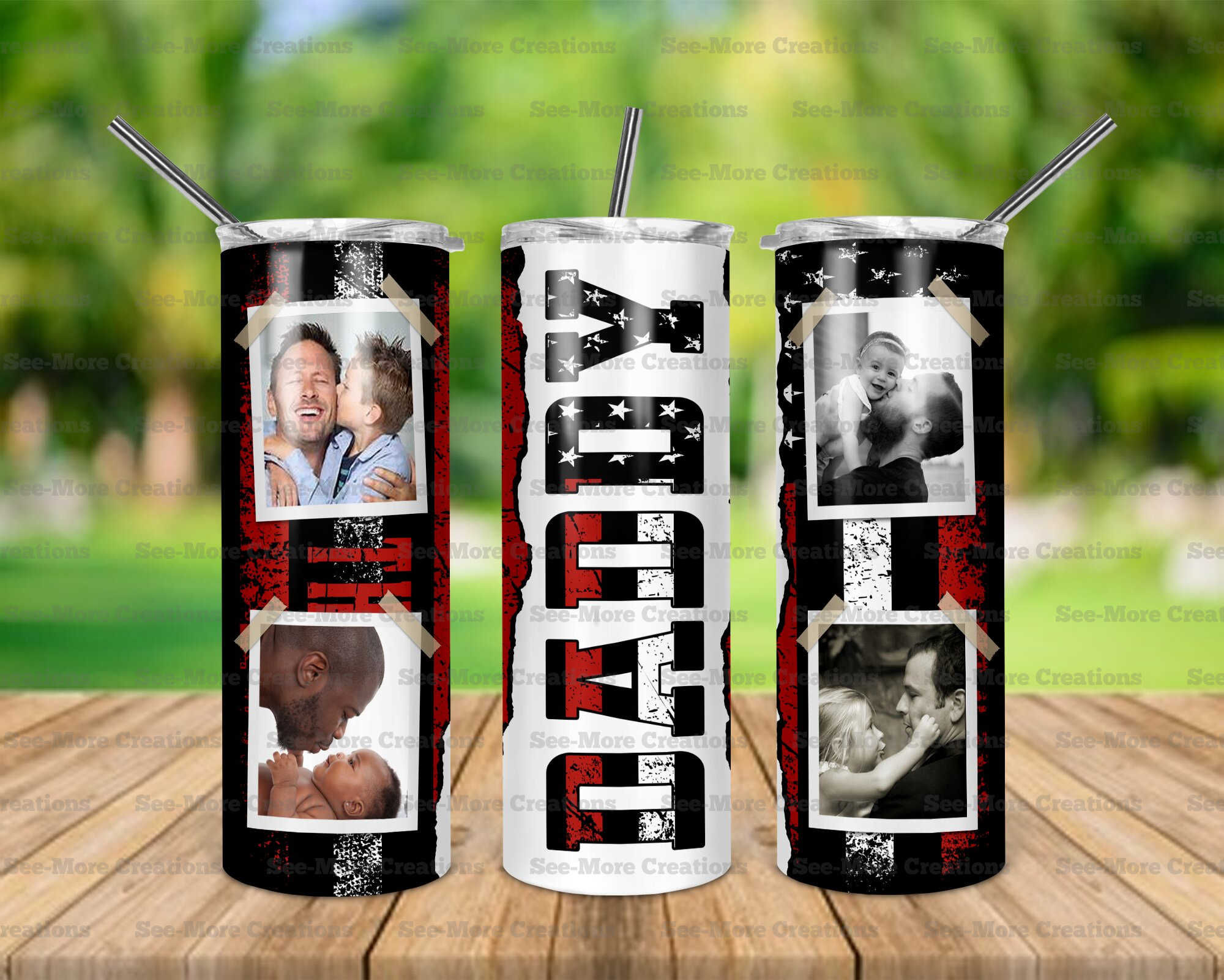 Daddy #12 Personalize With Photos Back The Red Skinny Tumbler