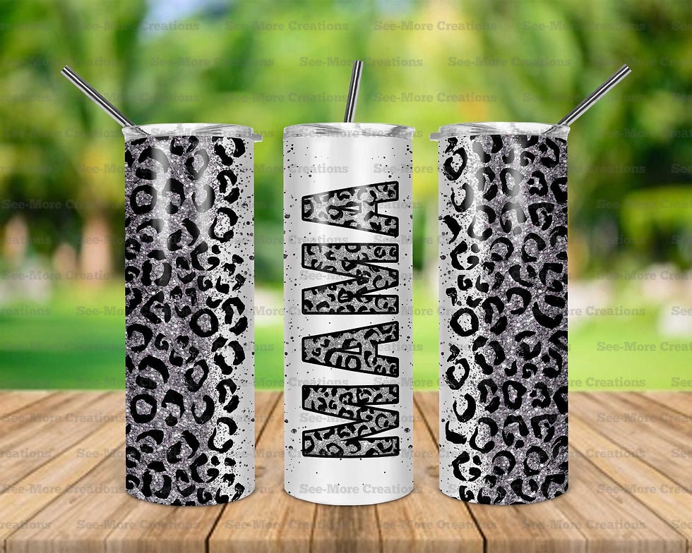 Mama #5 Silver Glittery Leopard Print Skinny Tumbler