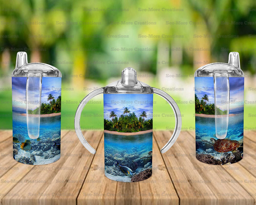 Thumbnail: Sea #7 Island Sea Turtle Underwater Scene Skinny, Sippy & Kids Tumblers