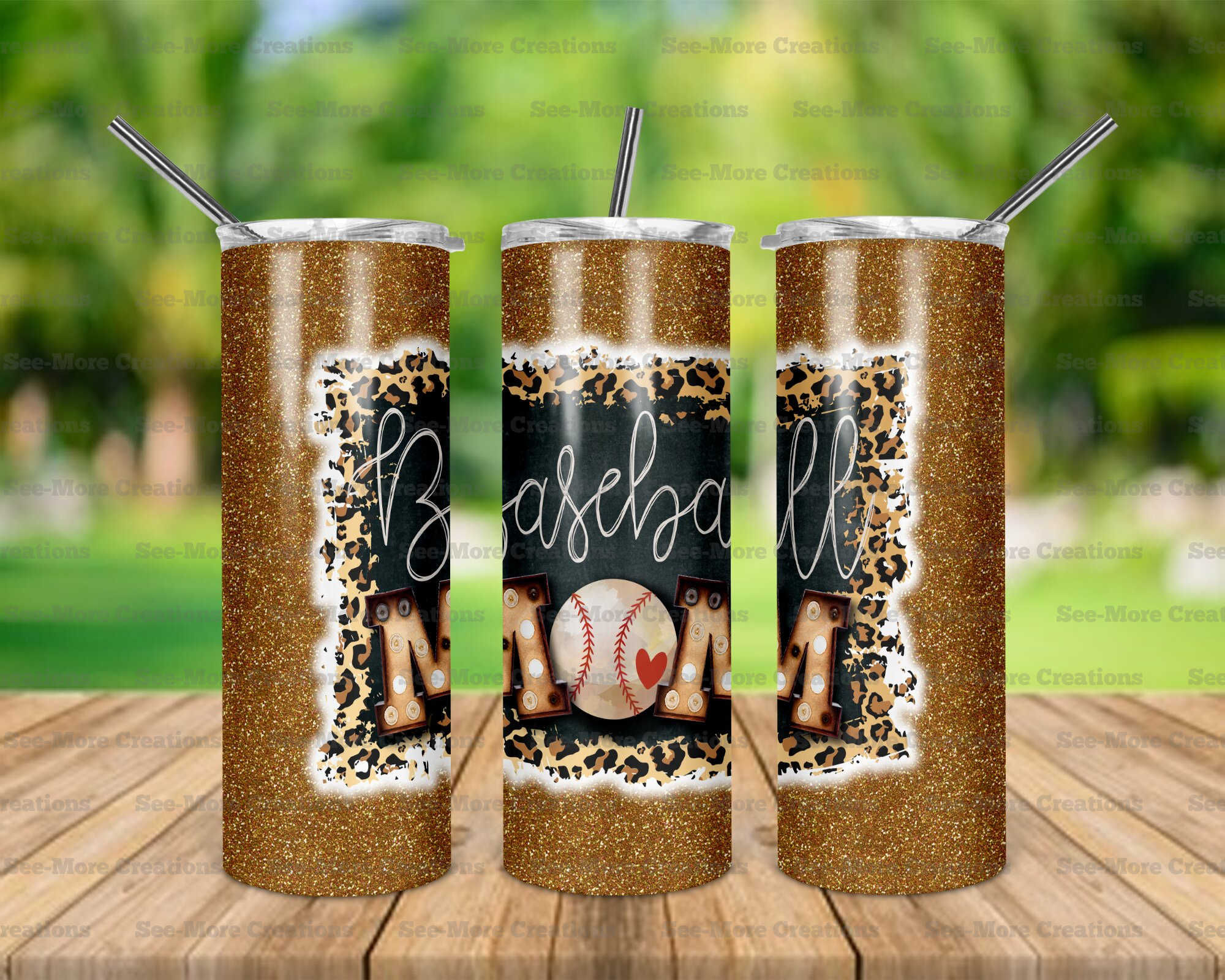 Baseball Mom #17 Glitter Print Skinny Tumbler