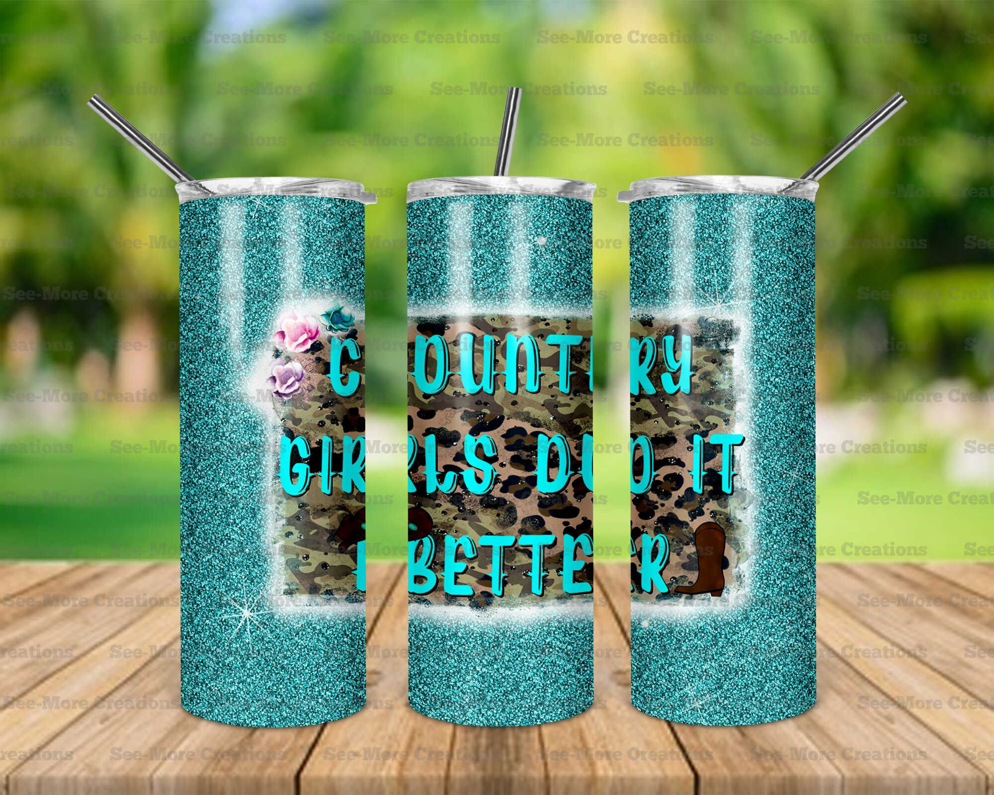 Country Girls Do It Better #1 Glitter Print Skinny, Sippy & Kids Tumblers