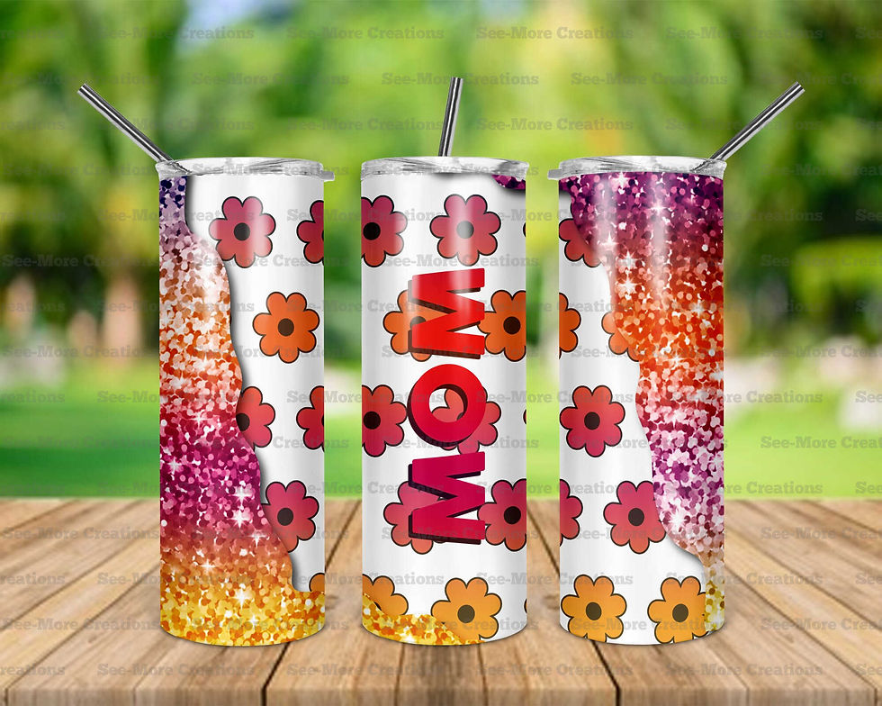 Mom #29 Purple Orange Yellow Glitter Print Skinny Tumbler