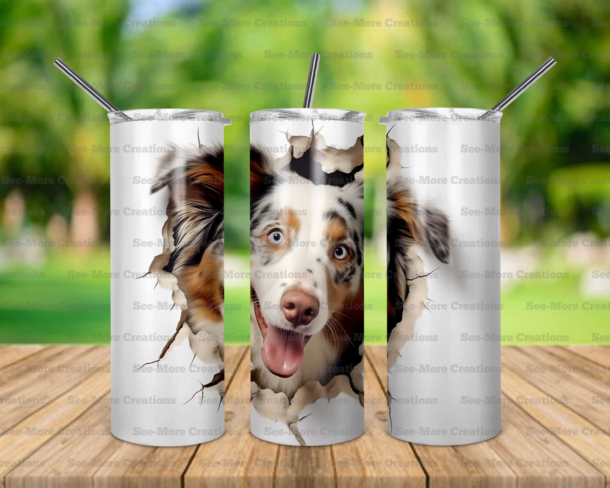 Australian Shepherd #3 Busting Through Skinny & Kids Tumblers