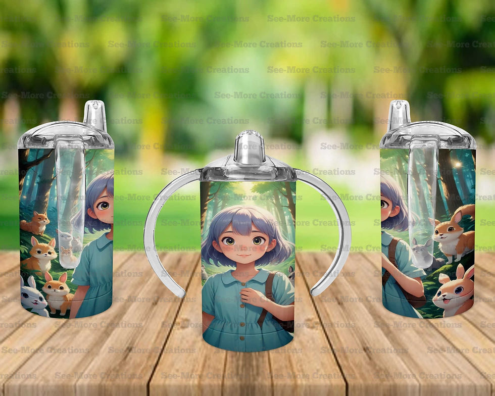Thumbnail: Blue Haired Girl #2 Woodland Animals Skinny, Sippy & Kids Tumblers