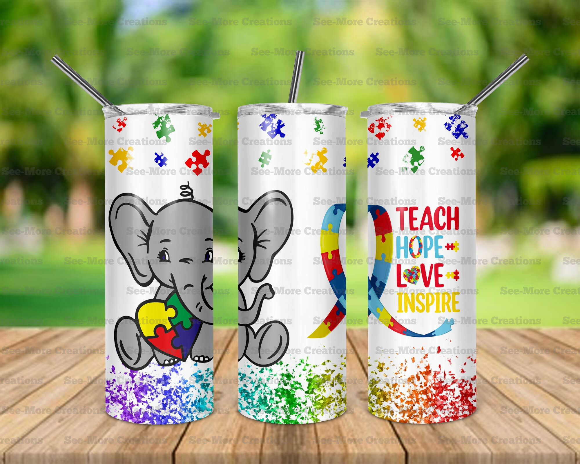 Teach Hope Love Inspire Autism #1 Glitter Print Skinny Tumbler
