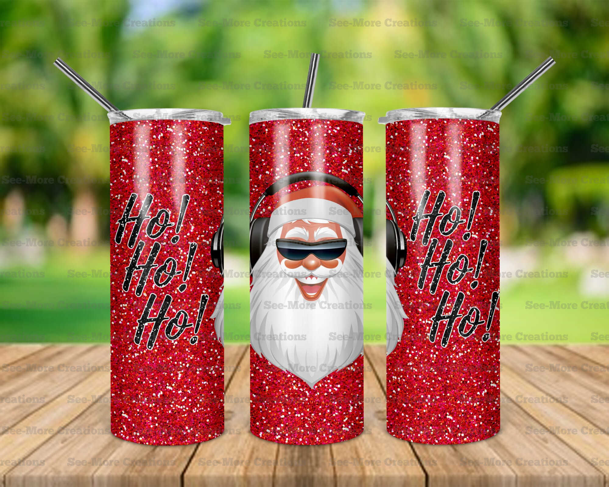 Ho Ho Ho #2 Santa Glitter Print Skinny Tumbler