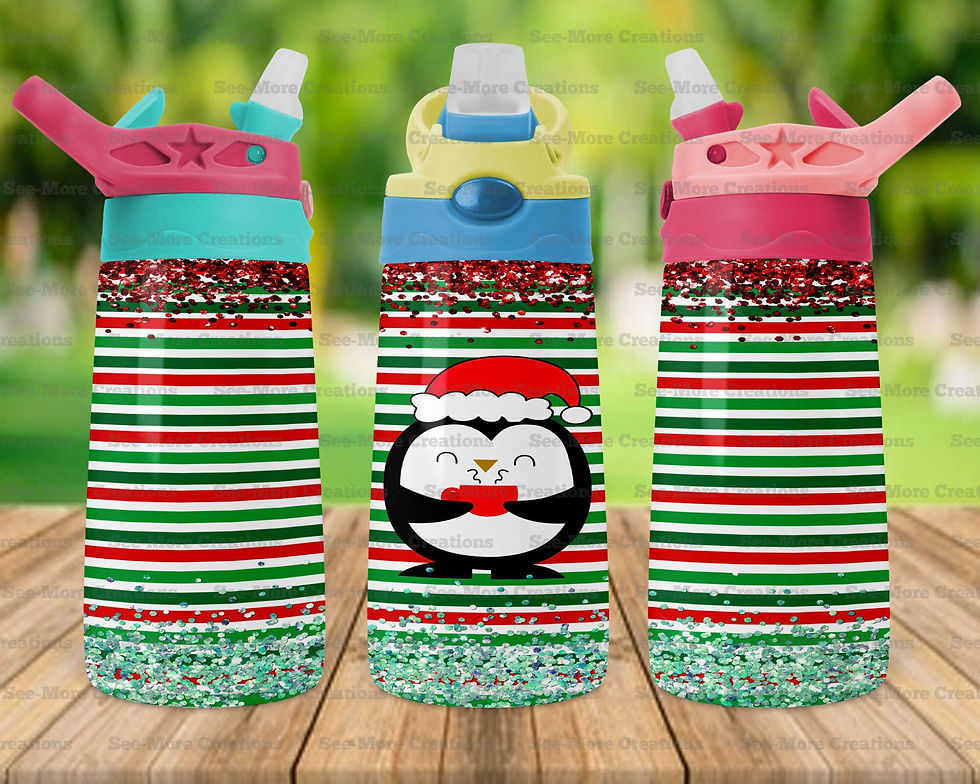 Μικρογραφία: Christmas Penguin #3 Glitter Print Skinny, Sippy, Kids Tumblers