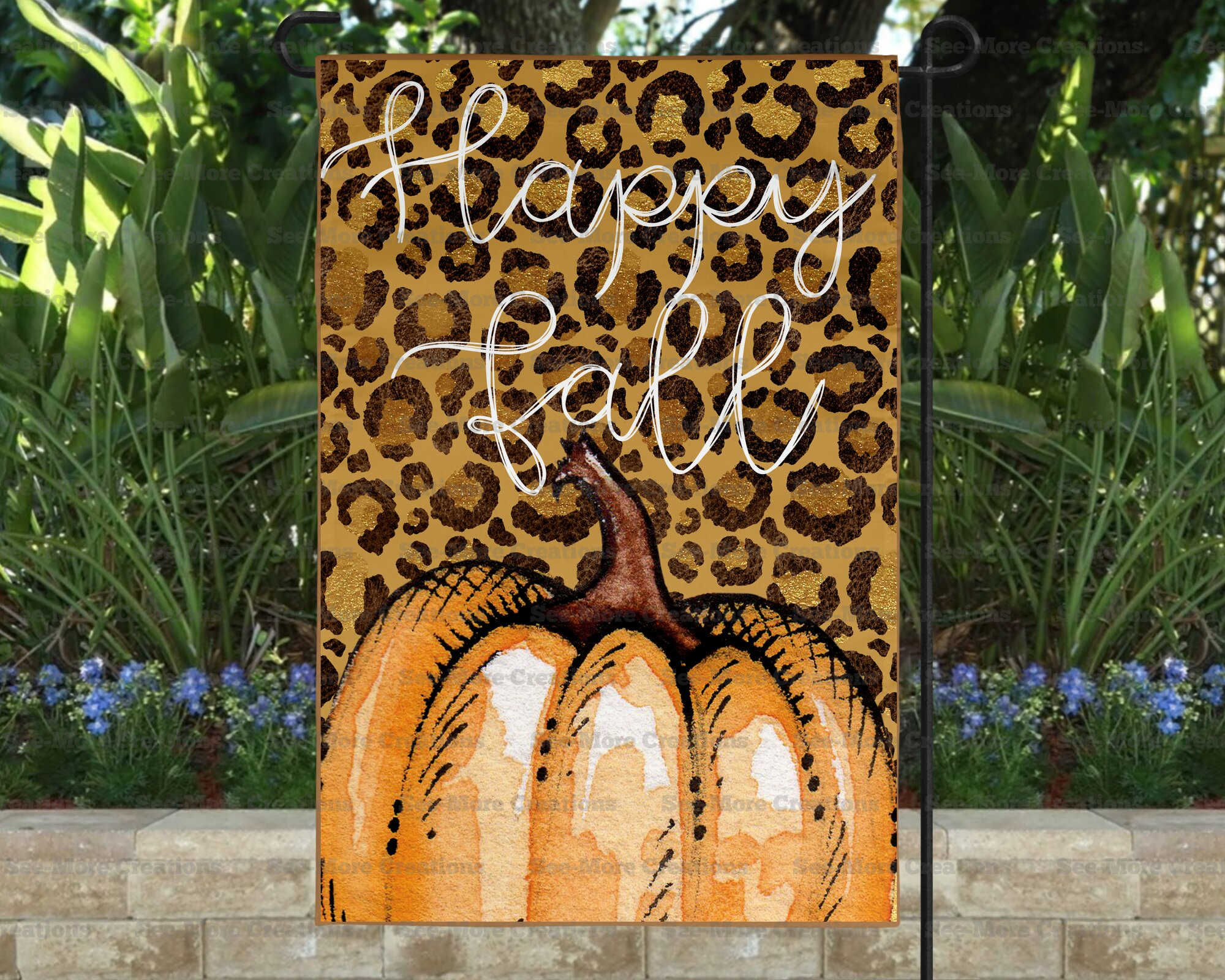 Happy Fall #2 Leopard Print Garden Flag