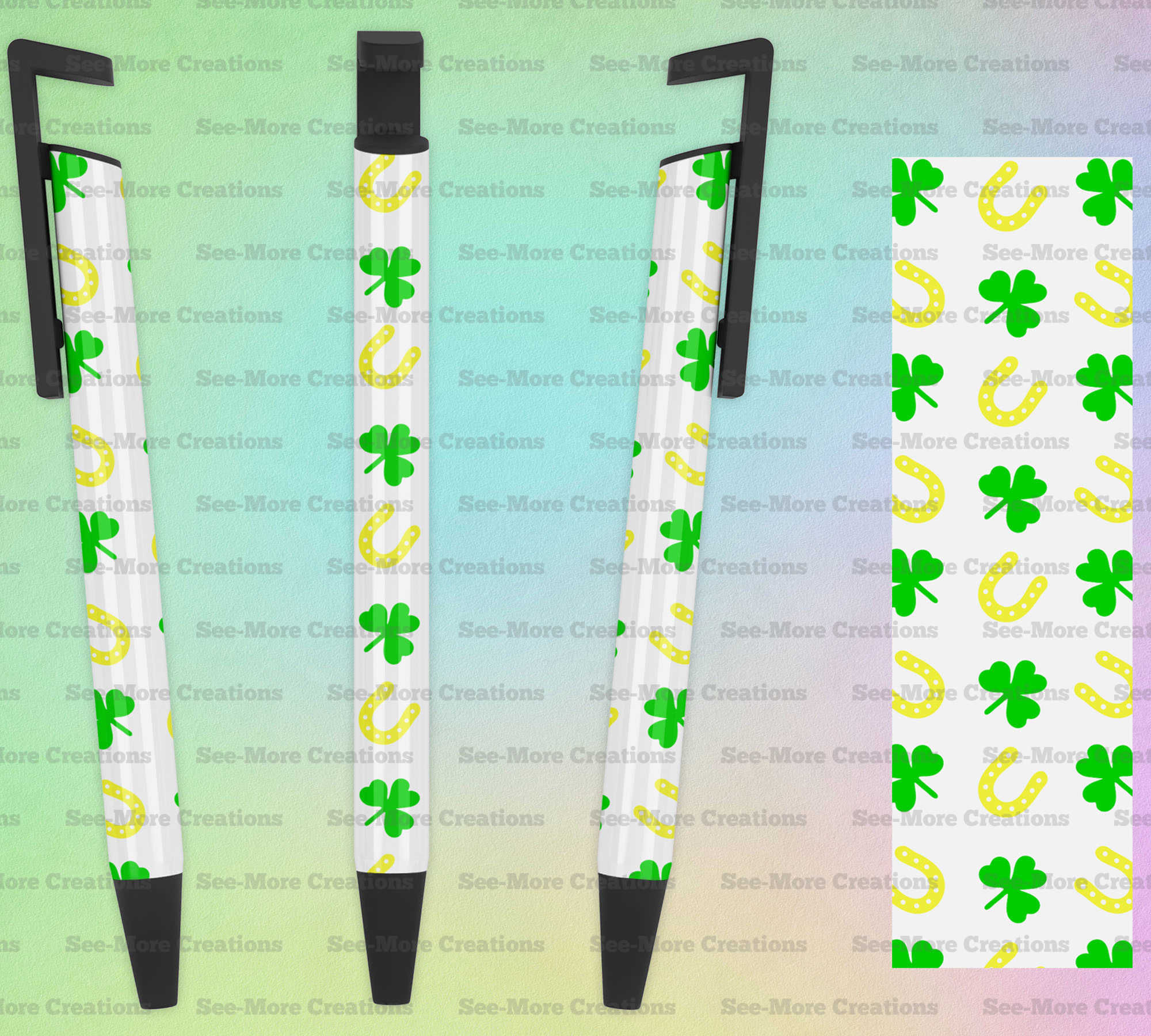 Four Leaf Clovers & Gold Horseshoes #10 White Pen