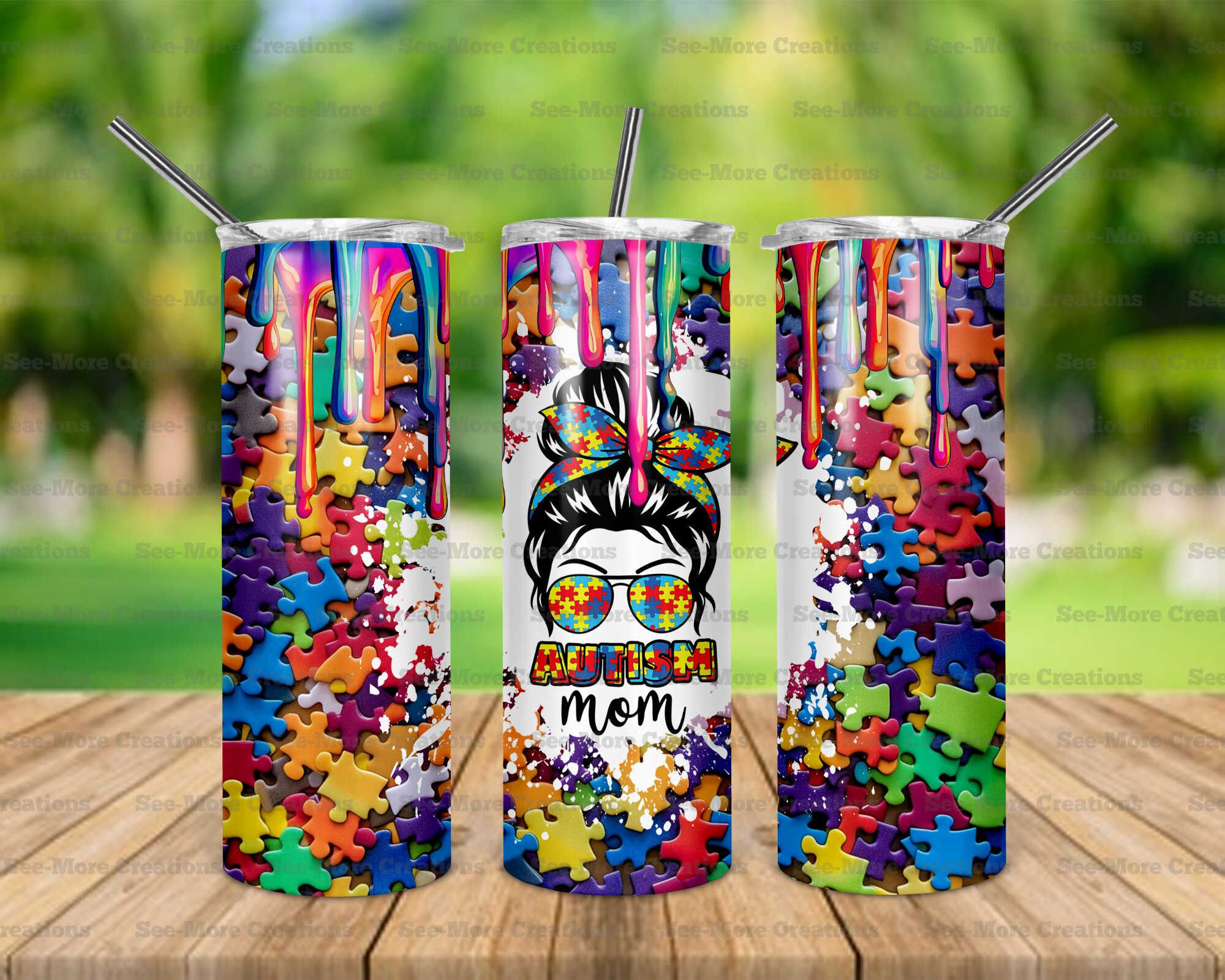 Autism Mom #8 Messy Bun Skinny Tumbler