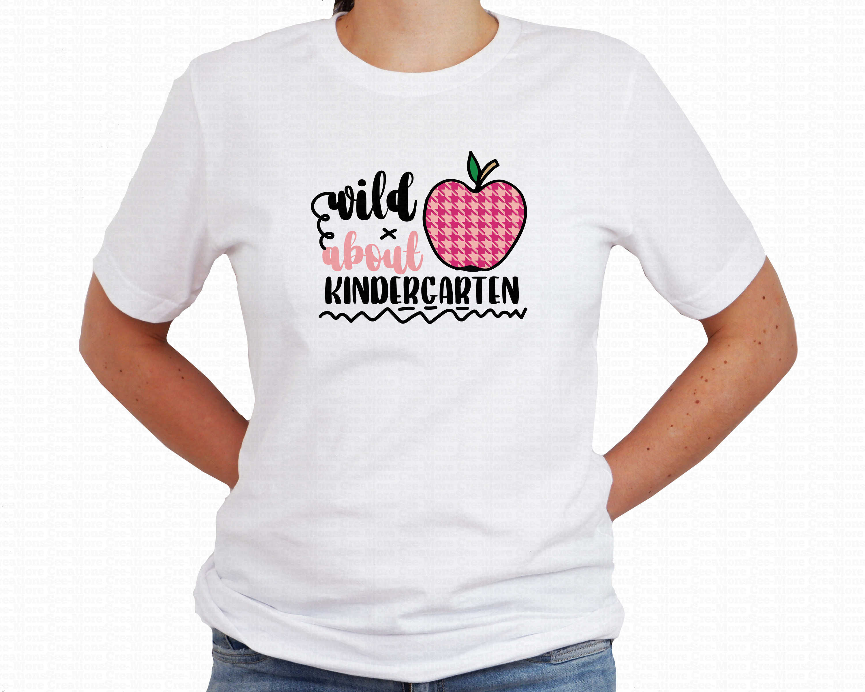 Wild About Kindergarten #7 Pink Plaid Apple School Teacher Shirt