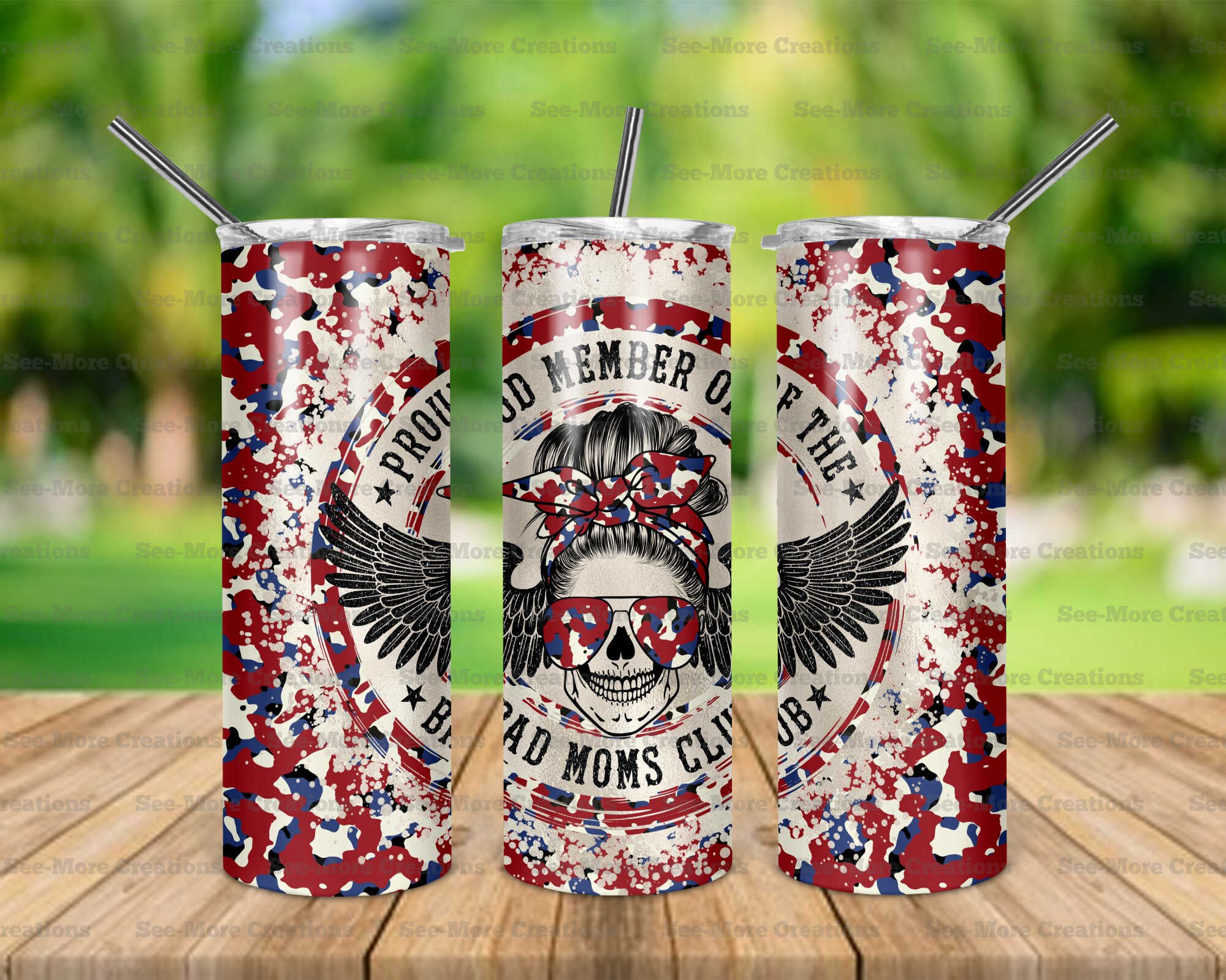 Proud Member Of The Bad Moms Club #1 Messy Bun Skull Skinny Tumbler