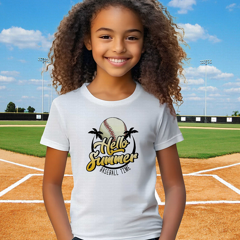 Miniatura: Hello Summer Baseball Time #1 Boys Or Girls Baseball Shirt