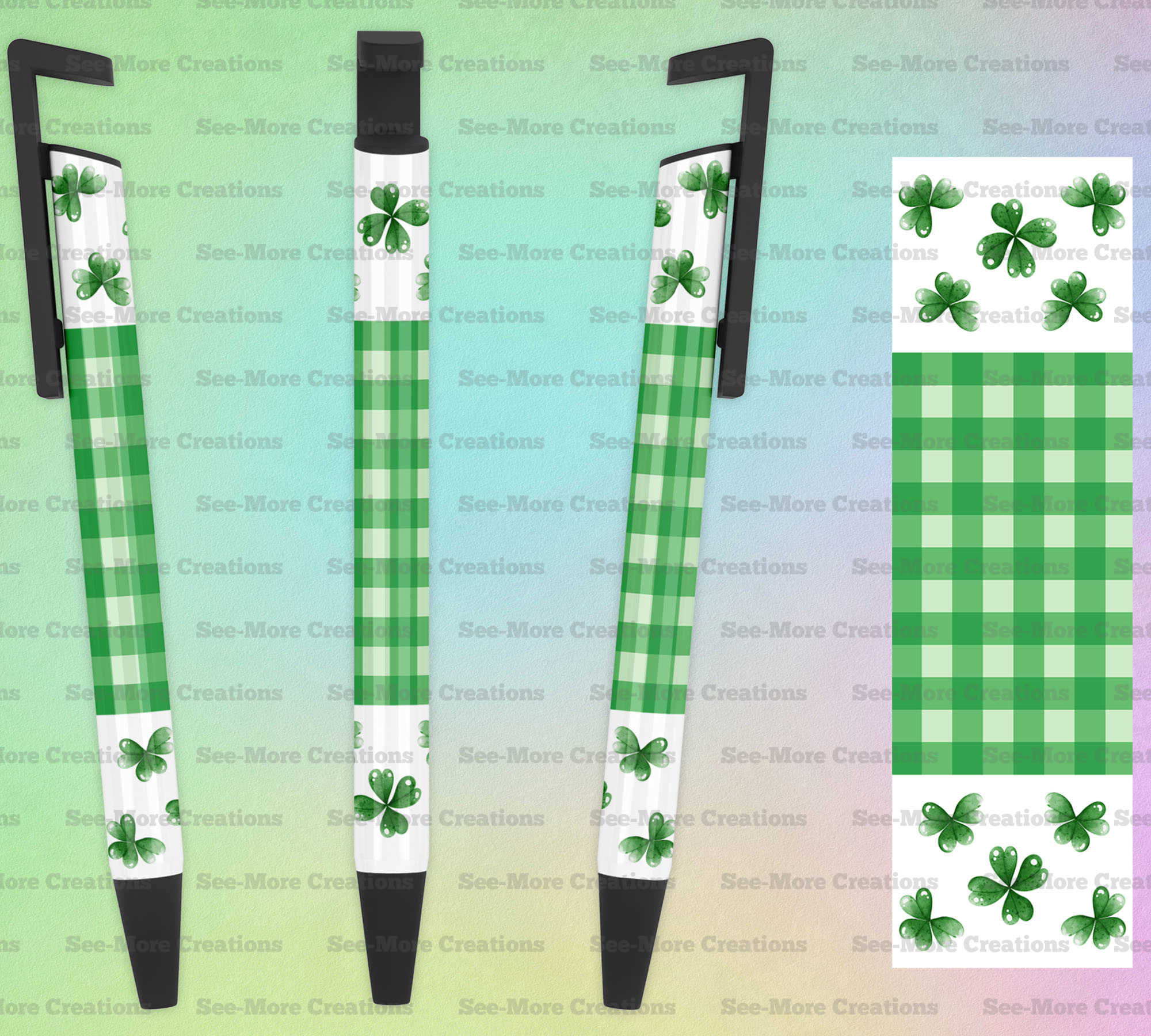 Four Leaf Clovers #18 Green & White Plaid Pen