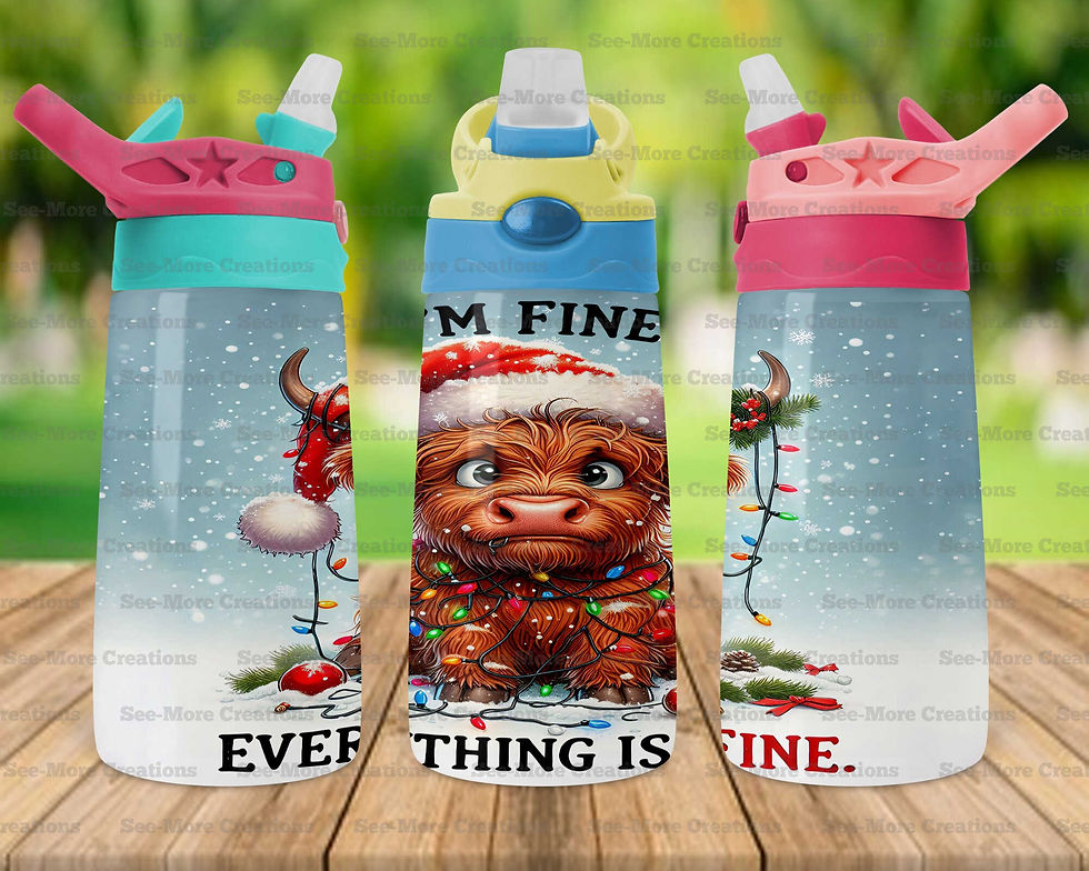 Thumbnail: I'm Fine. Everything Is Fine. #1 Highland Cow Skinny & Kids Tumblers