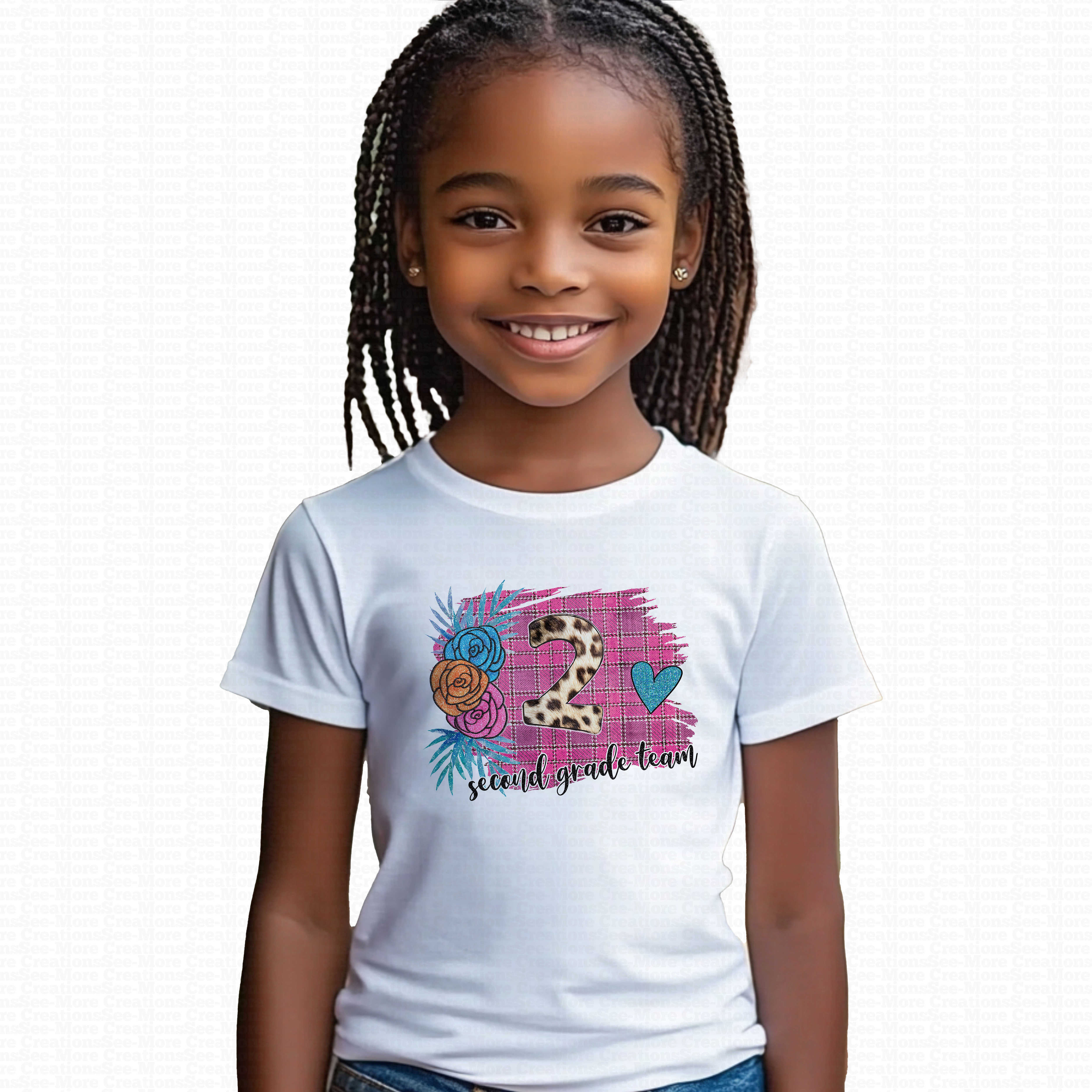 Second Grade Team #1 Girls Glitter Print School Shirt