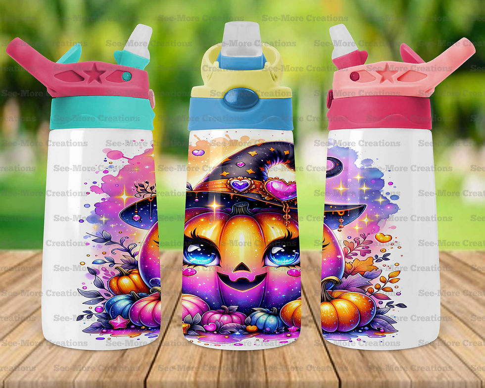 Thumbnail: Cute Halloween Pumpkins #5 Wearing Witch's Hat Skinny, Sippy & Kids Tumblers