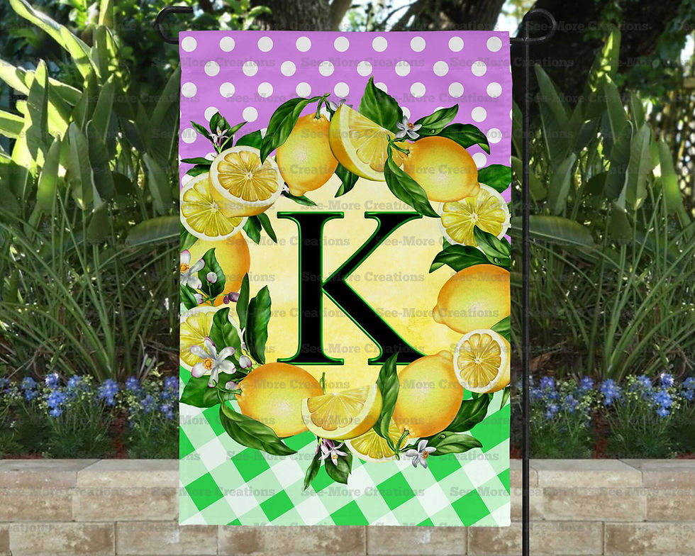Thumbnail: Lemon Monogram With Letter Of Last Name Garden Flag A-M