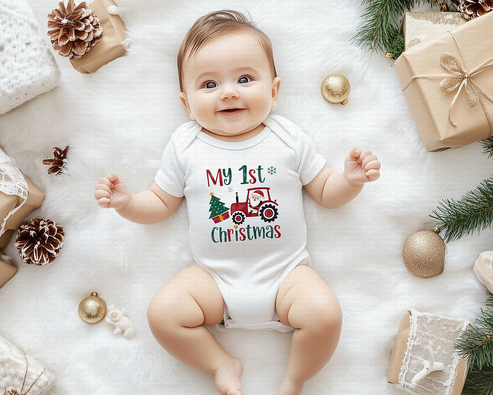 Thumbnail: My First Christmas #47 Boys Or Girls Santa Driving Tractor Christmas Bodysuit