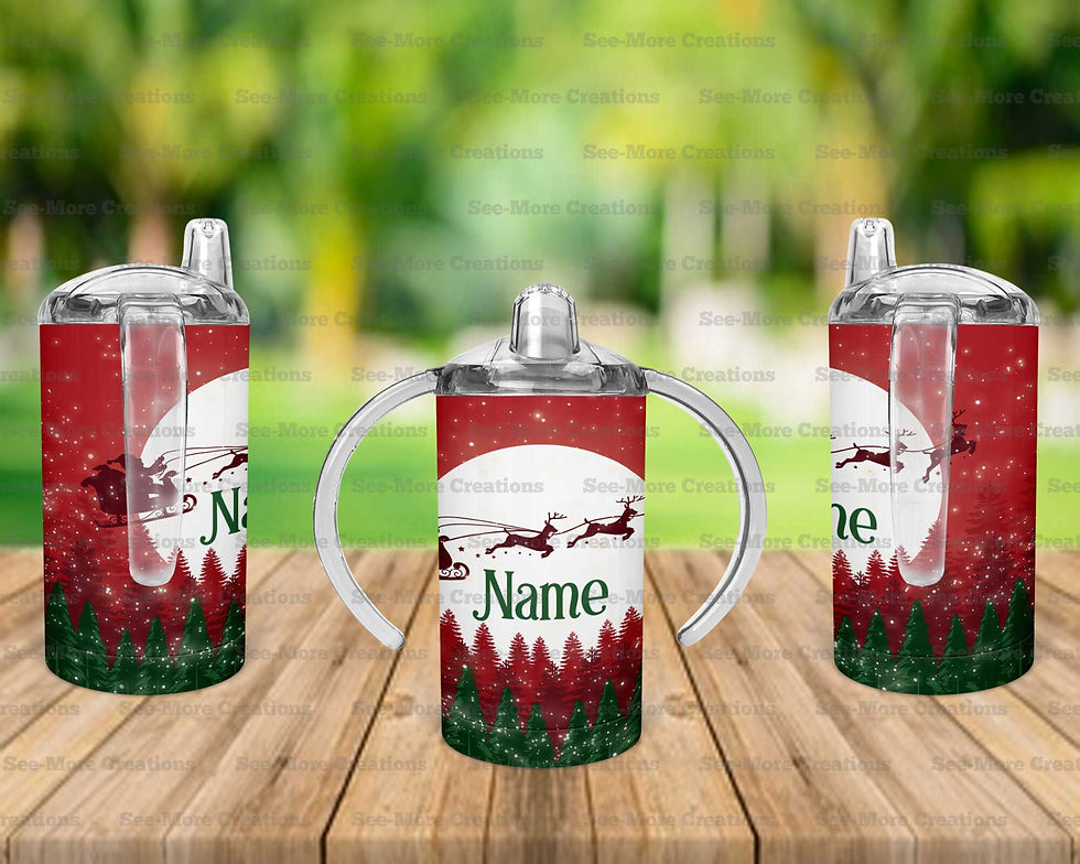 Miniature : Santa & Reindeers Flying #1 Personalize With Name Skinny, Sippy & Kids Tumblers