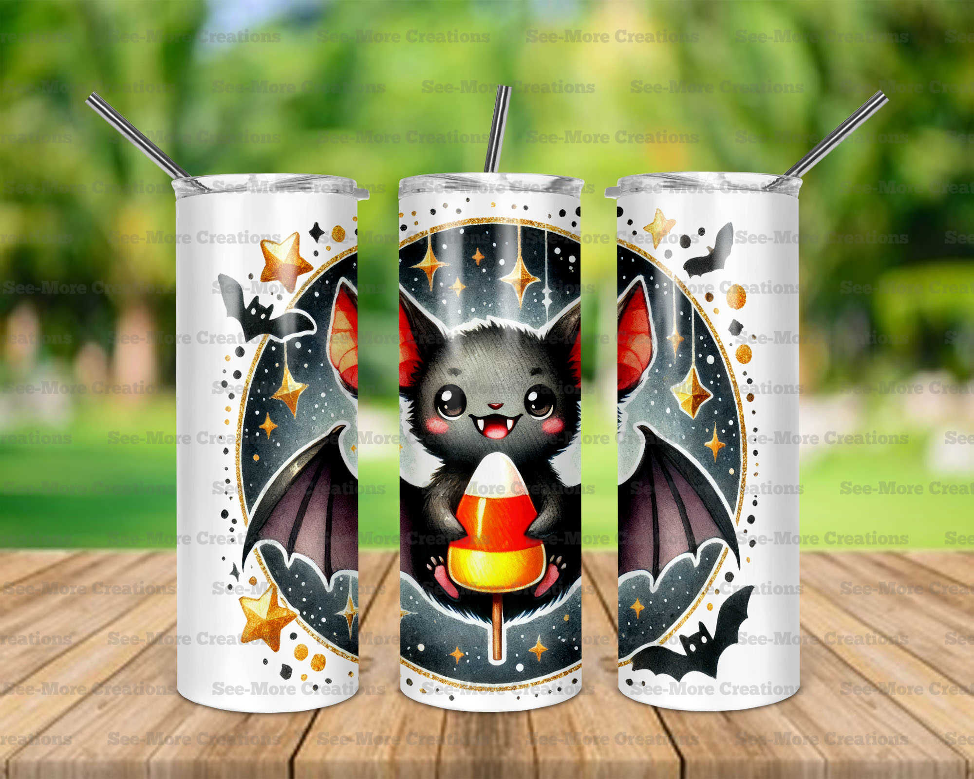 Cute Bat #2 Holding Candy Corn Skinny, Sippy & Kids Tumblers