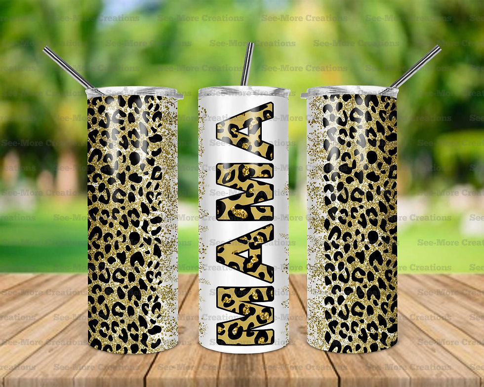 Mama #70 Gold Glittered Leopard Print Skinny Tumbler