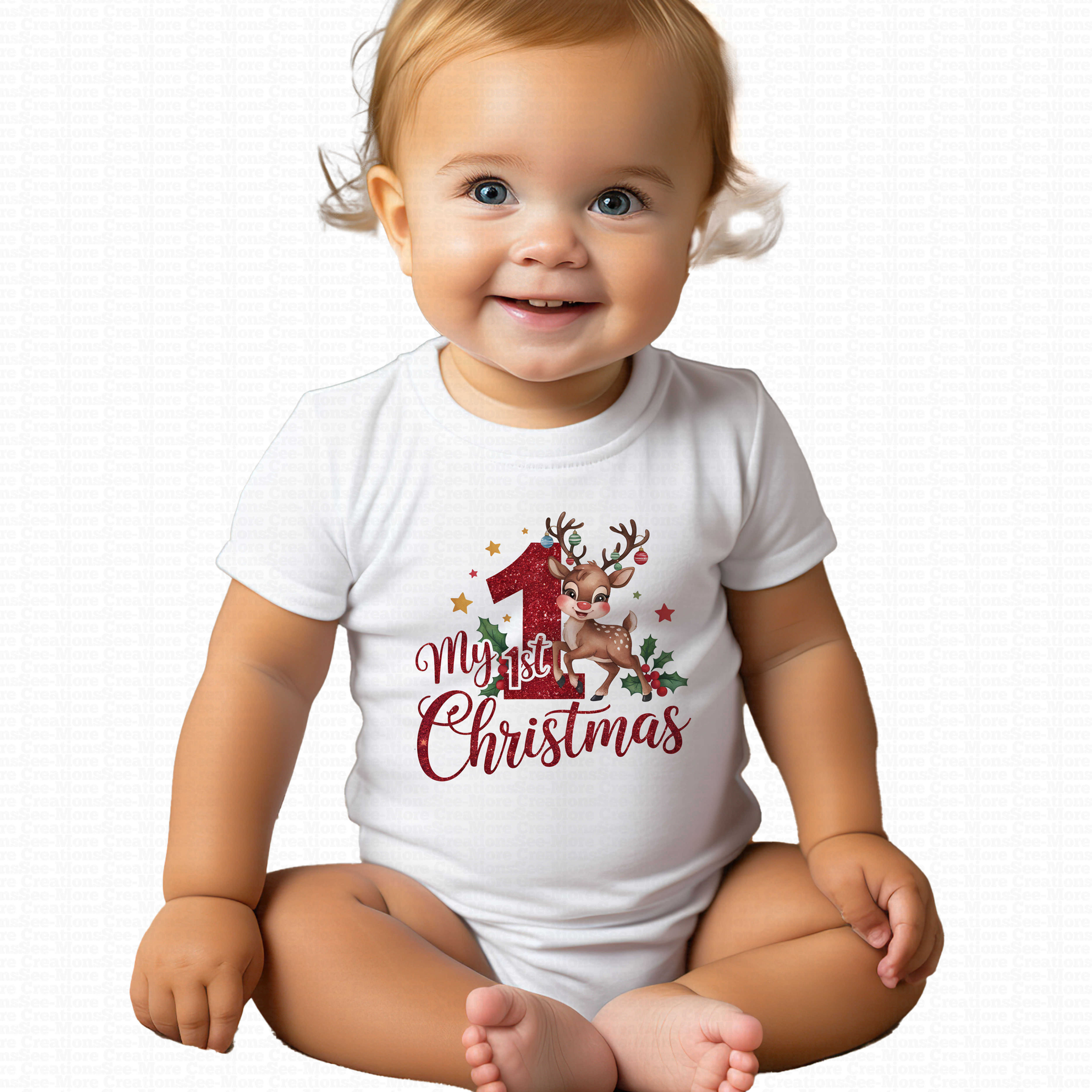 My First Christmas #31 Boys Or Girls Red Nose Reindeer Glitter Print Bodysuit