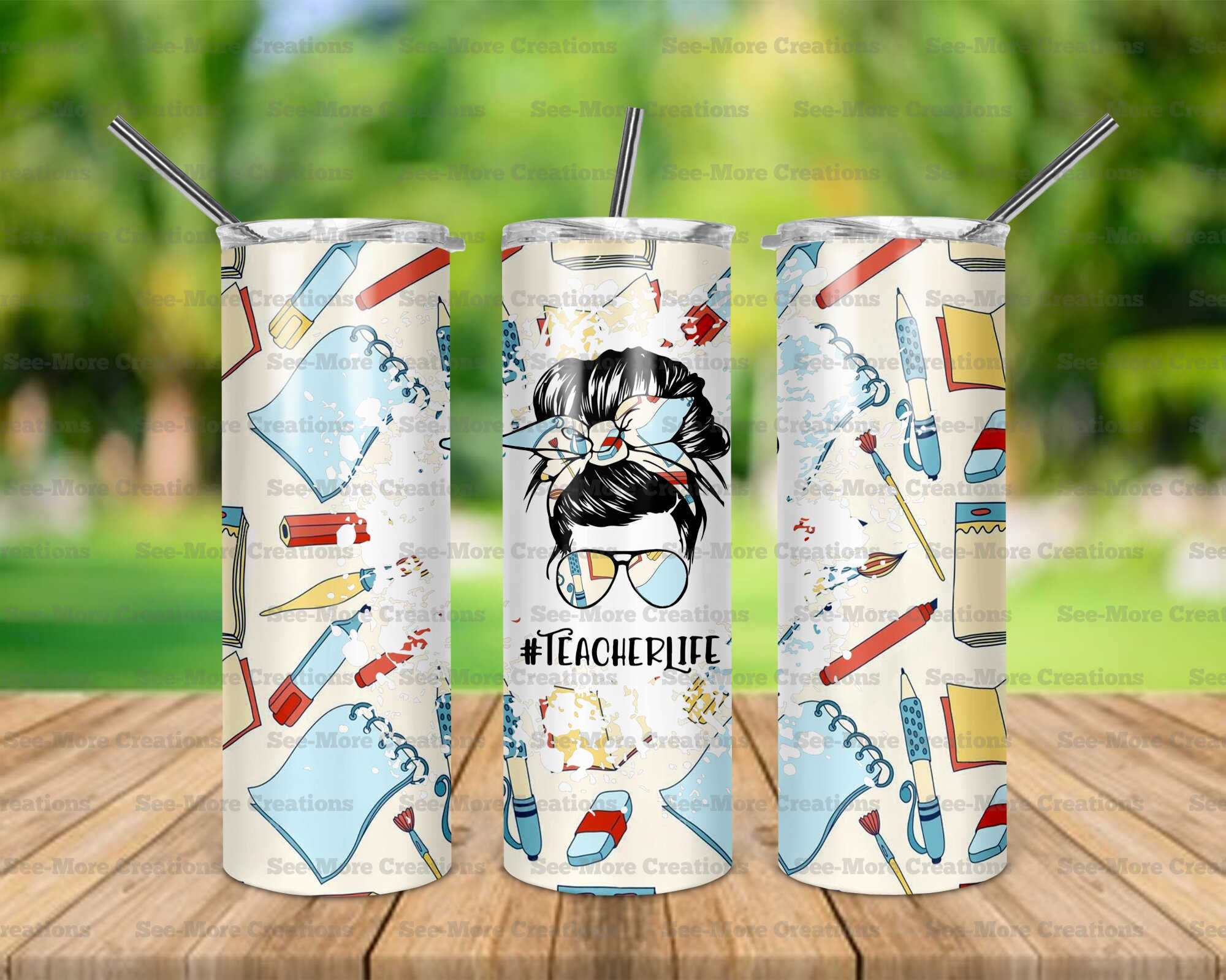 Teacher Life #20 Messy Bun Skinny Tumbler