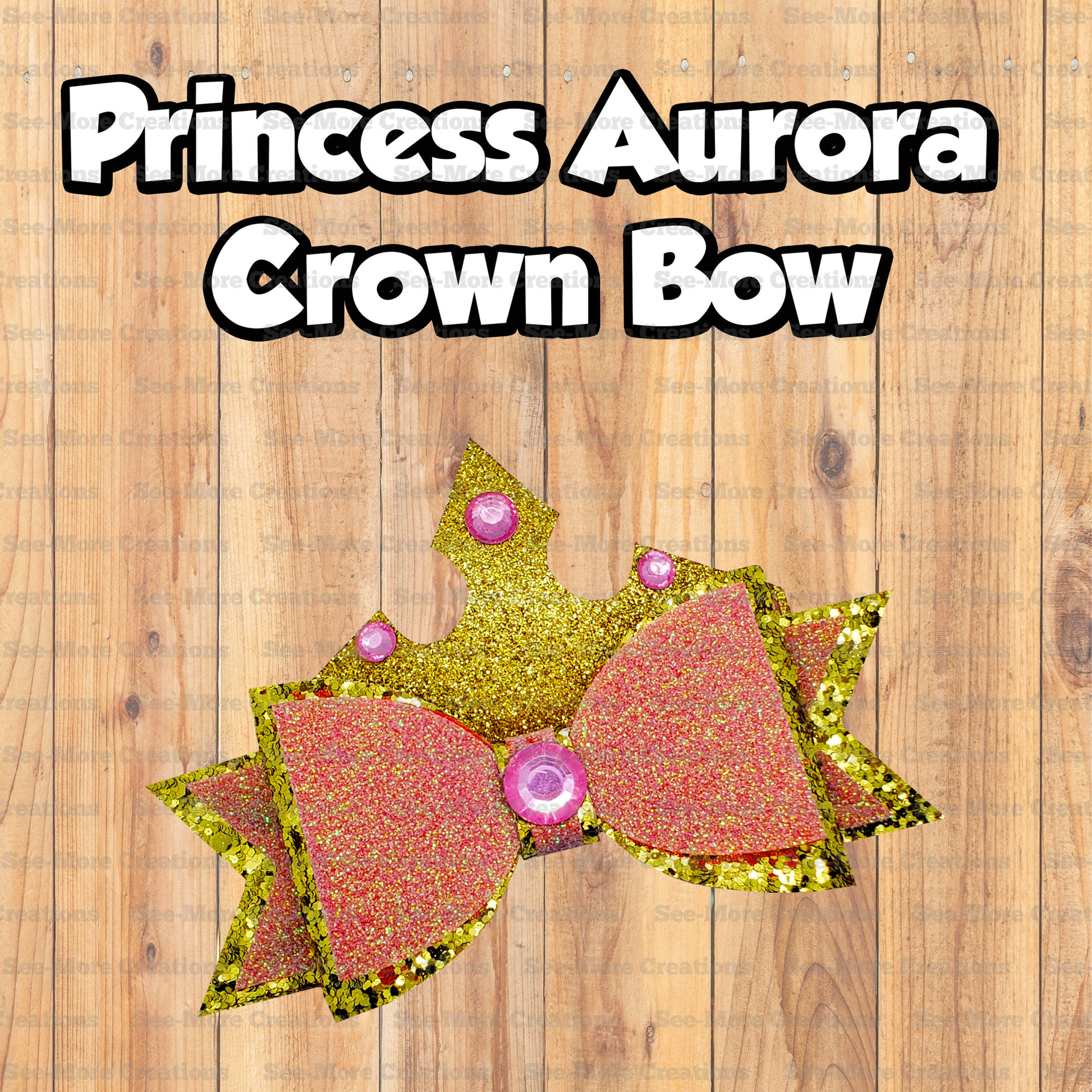 Princess Aurora Crown Glittered Three Layered Hair Bow