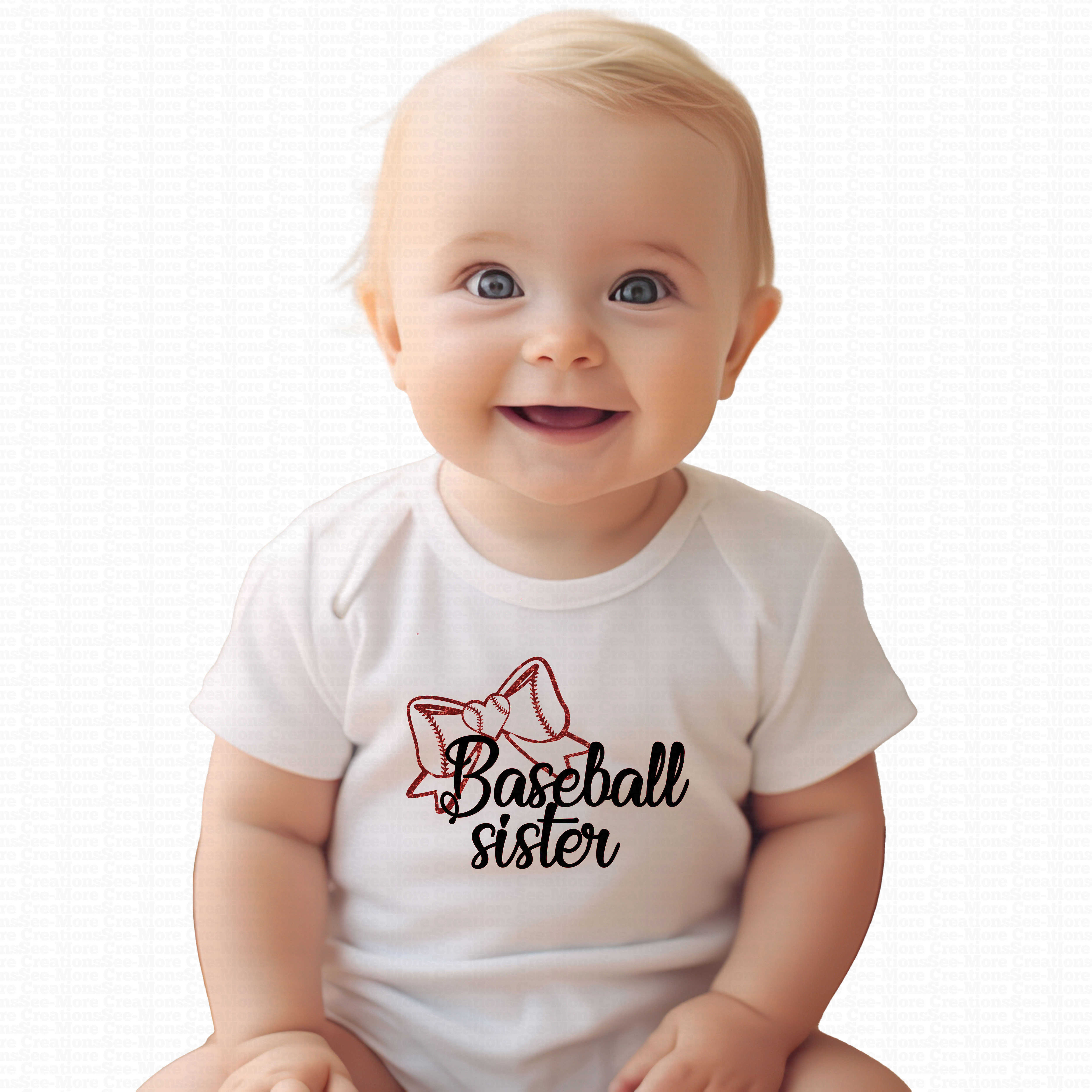 Baseball Sister #3 Girls Glitter Print Baseball Bodysuit
