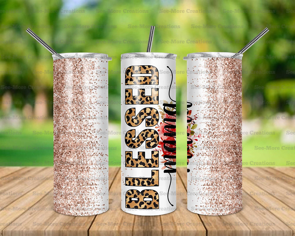 Blessed Mama #11 Leopard & Glitter Print Skinny Tumbler