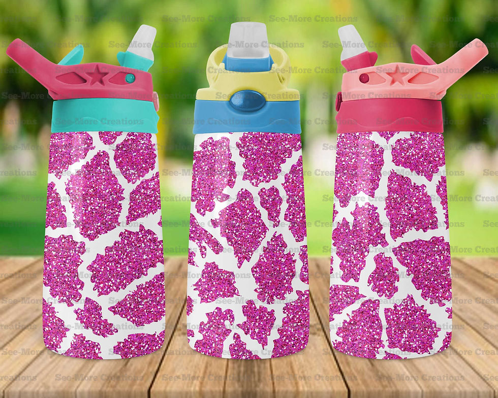 Μικρογραφία: Giraffe Glitter Print #4 Pink Personalize W/Name Skinny, Sippy & Kids Tumblers