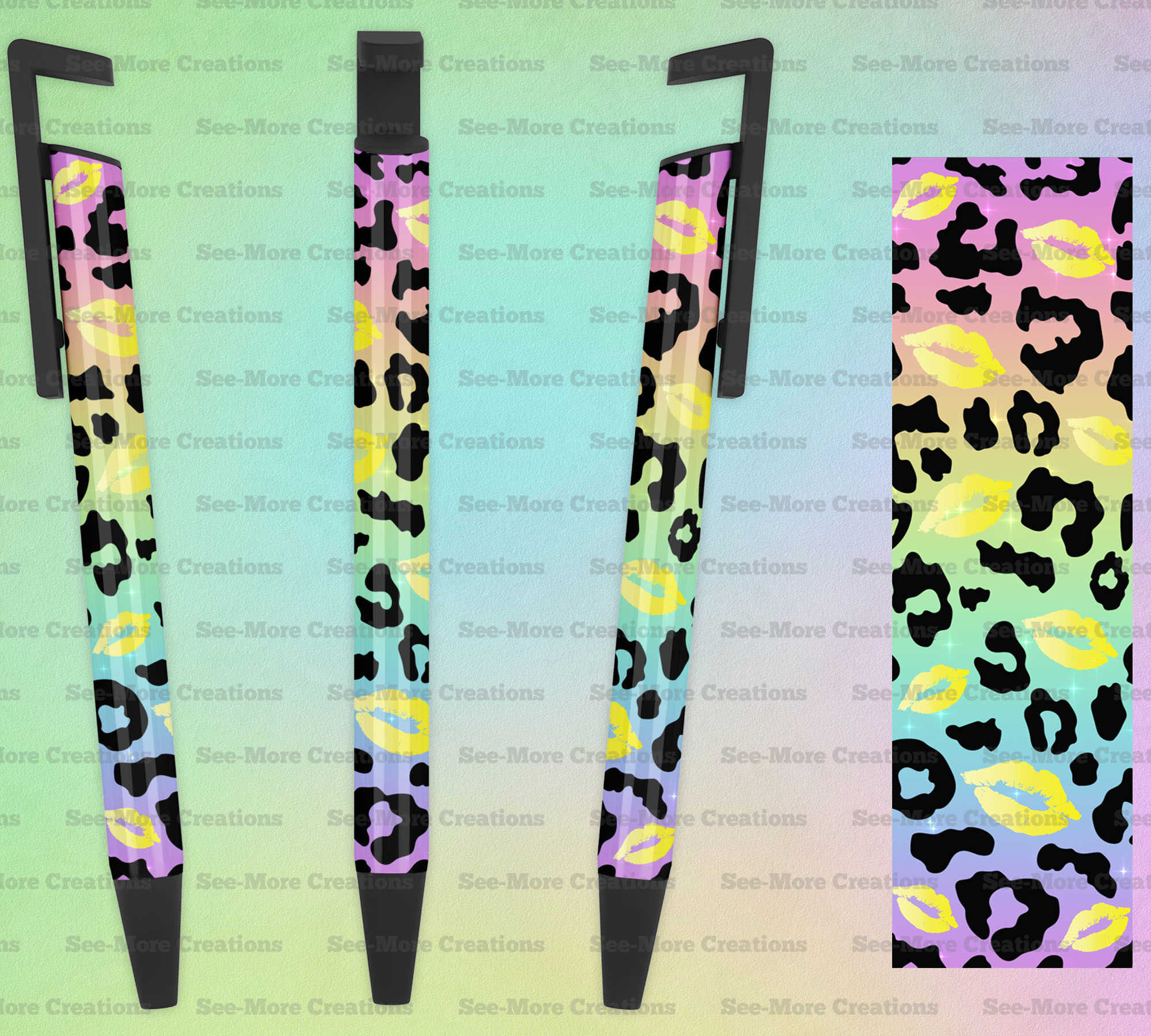 Rainbow Leopard Print Kisses #11 Yellow Lips Pen