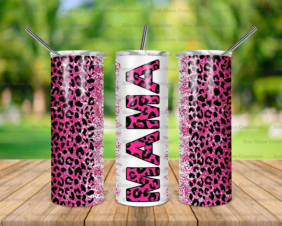 Mama #71 Pink Glittered Leopard Print Skinny Tumbler