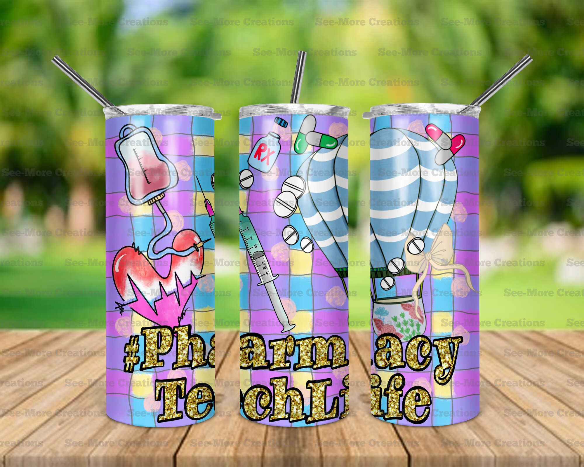 Pharmacy Tech Life #1 Glitter Print Skinny Tumbler